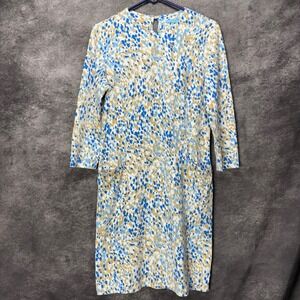 J McLaughlin Catalyst Sheath Dress Size S Blue Tan Dot Print Catalina Cloth